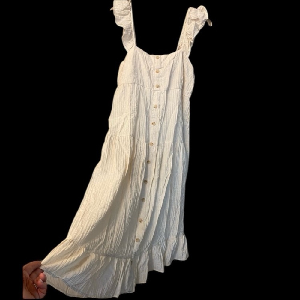 Anthropologie Women’s Blu Pepper Maxi Peasant Sleeveless Ruffles Cream NEW 1XL